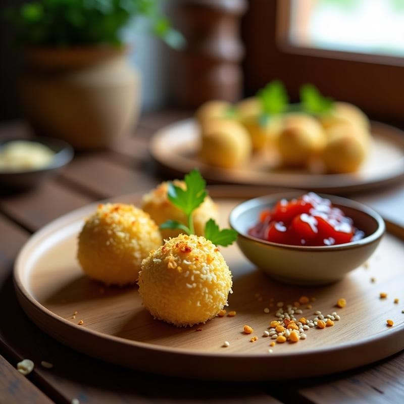 Bolitas de Queso de Caju y Azafrán con Mermelada de Tomate: Aperitivo Vegano y Sin Lactosa