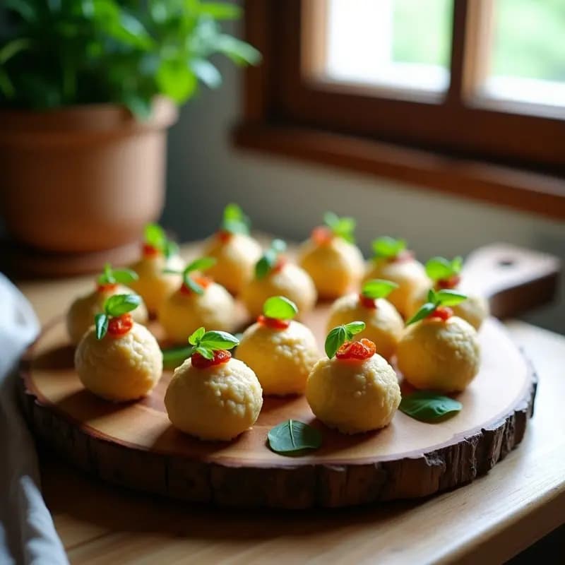 Bolitas de Queso de Cashew y Albahaca con Tomate Seco: Aperitivo Vegano Sin Cocción