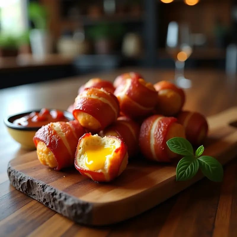 Bolitas de Queso Fundido y Chorizo envueltas en Bacon: Aperitivo que Desafía las Dietas