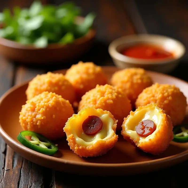 Bolitas de Queso Fundido con Chorizo y Jalapeños en Tempura: Aperitivo para Adictos al Picante