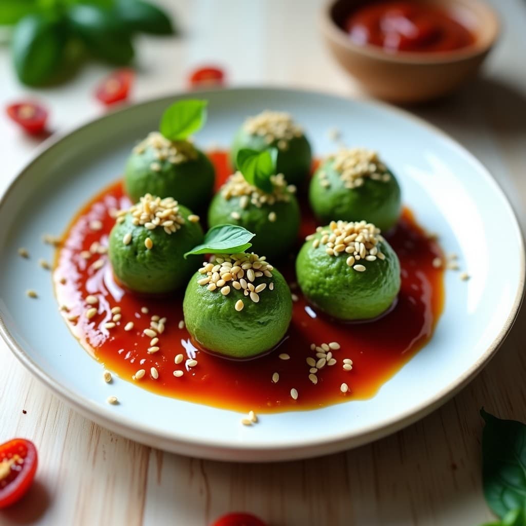 Bolitas de Queso Fresco y Espirulina en Salsa de Tomate Seco: Entrante Alto en Proteína en 15 Minutos
