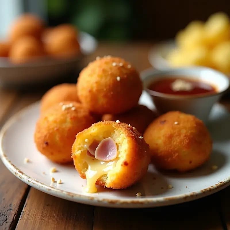 Bolitas de Queso Fritas con Jamón y Piña en Salsa Teriyaki: Snack Dulce-Salado de Inspiración Hawaiana