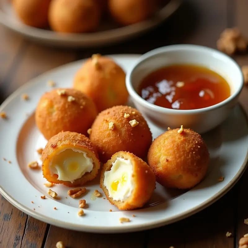 Bolitas de Queso Fritas con Mermelada de Higos y Miel: Aperitivo Crujiente y Dulce para Sorprender