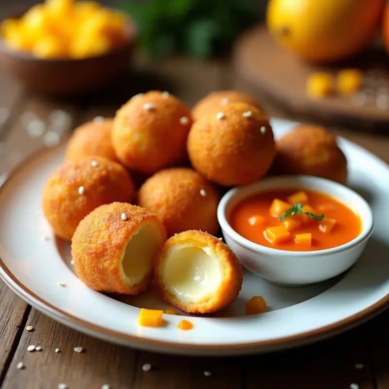 Bolitas de Queso Fritas con Salsa de Mango Habanero: Crujientes, Cremosas y Picantes