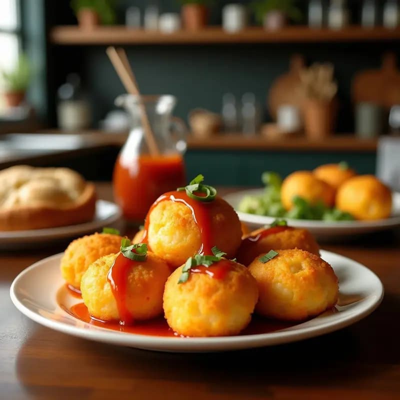 Bolitas de Queso Frito con Salsa de Pimienta de Jamaica: Aperitivo Crujiente y Explosivo
