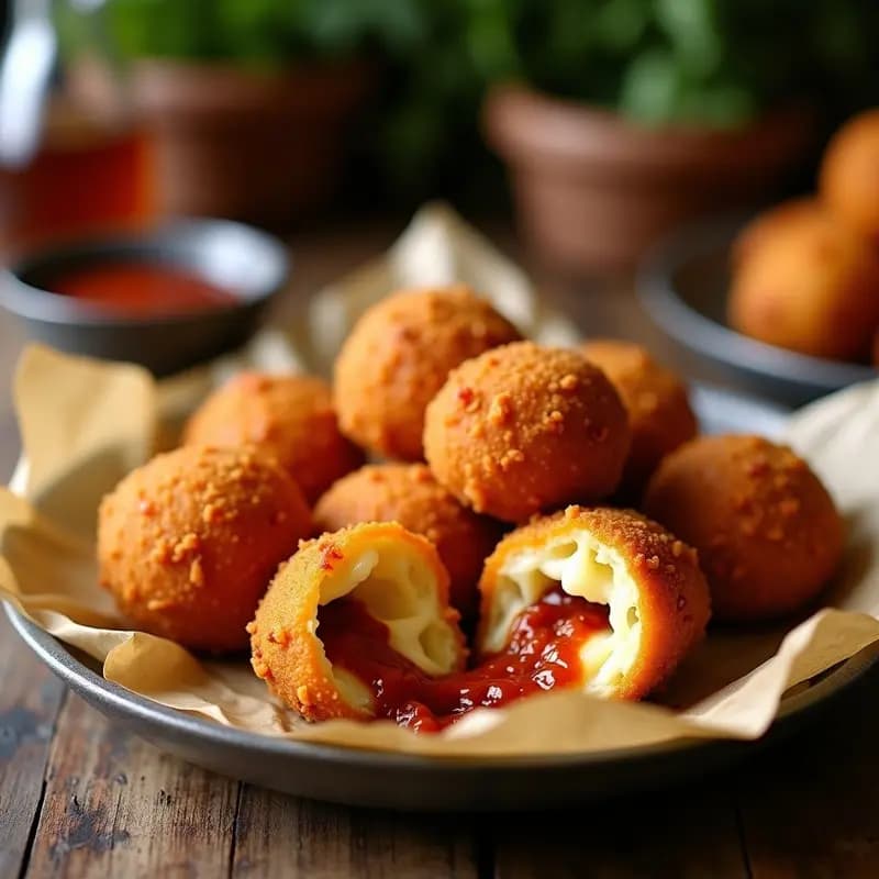 Bolitas de Queso Mozzarella Fritas Rellenas de Pepperoni: Crujientes por Fuera, Explosivas por Dentro