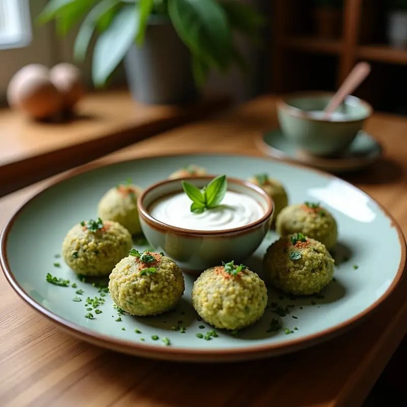 Bolitas de Quinoa y Algas Espirulina con Dip de Yogur Griego: Snack Superalimento