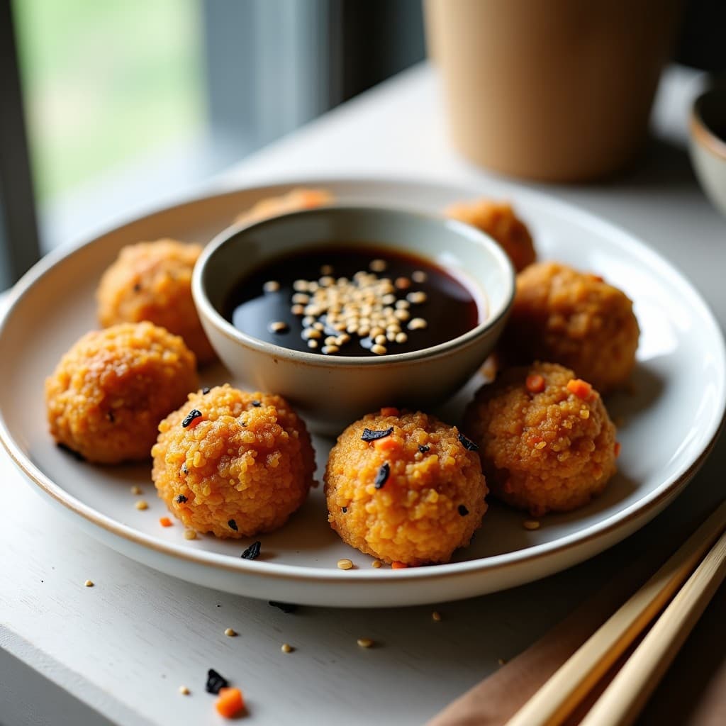 Bolitas de Quinoa y Algas Nori con Salsa Teriyaki: Receta Vegana en Airfryer