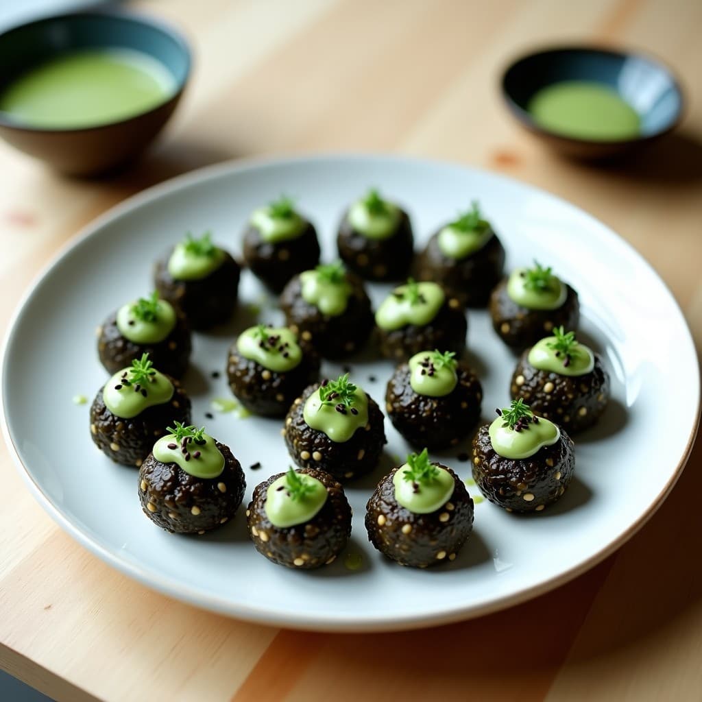 Bolitas de Quinoa y Algas Nori con Salsa Wasabi: Aperitivo Japonés Sin Cocción
