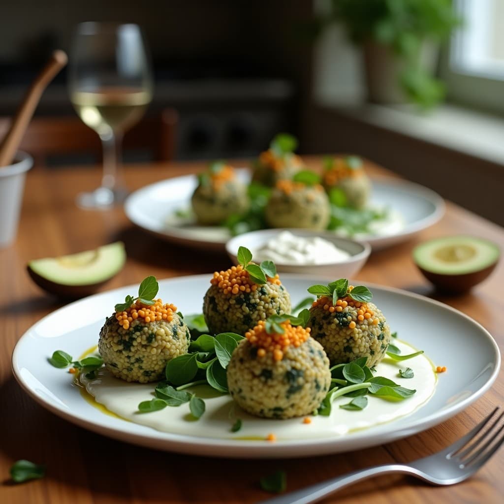 Bolitas de Quinoa y Espinacas con Salsa de Yogur de Coco: Entrante Indio Vegano