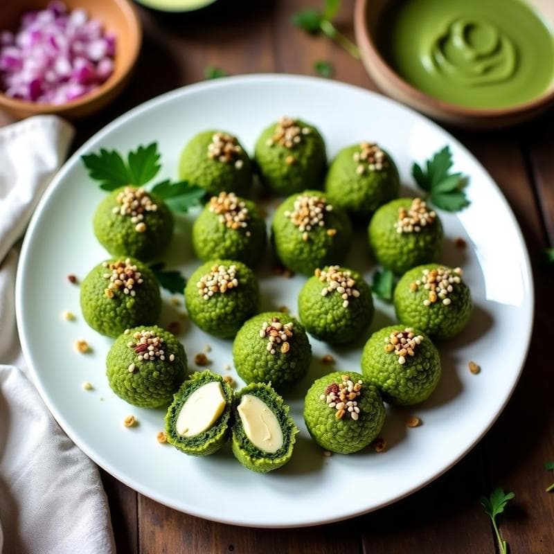 Bolitas de Quinoa y Espirulina con Relleno de Hummus: Aperitivo Crudivegano y Alto en Proteína