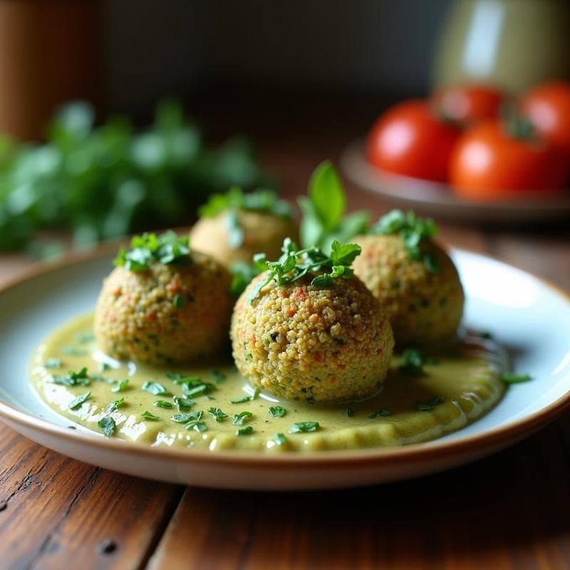 Bolitas de Quinoa y Espirulina con Salsa de Tahini: Aperitivo Keto y Crudivegano