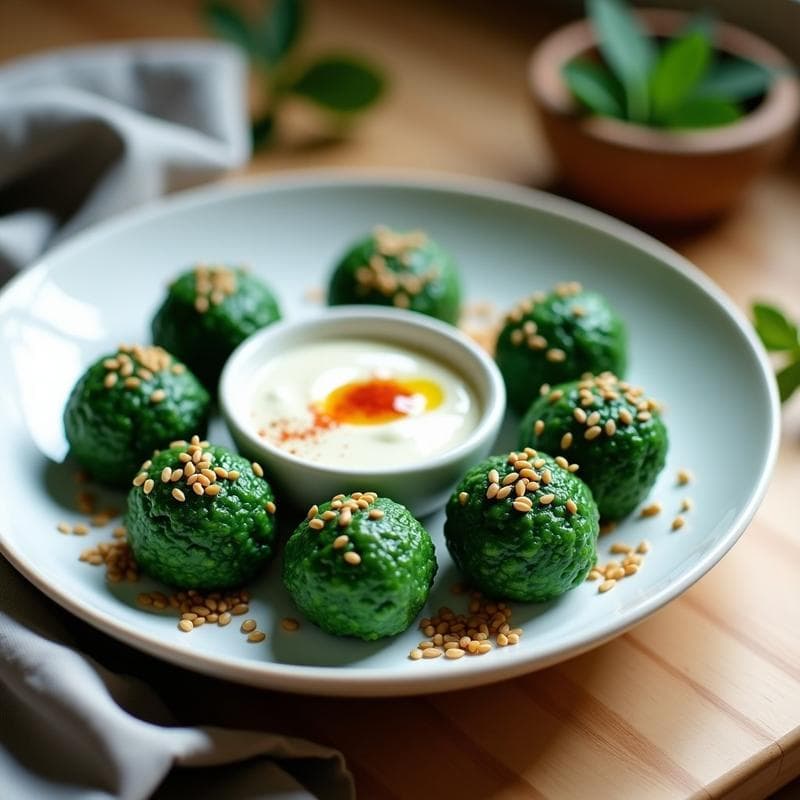 Bolitas de Quinoa y Espirulina con Salsa de Yogur: Aperitivo Proteico y Sin Horno