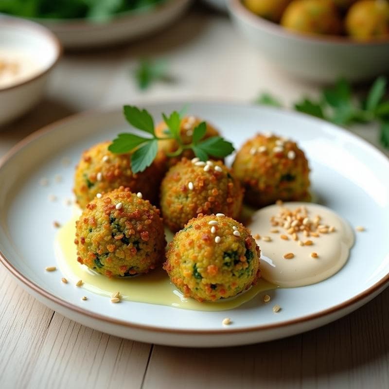 Bolitas de Quinoa y Espirulina con Salsa de Yogur de Soja: Receta Vegana en Airfryer