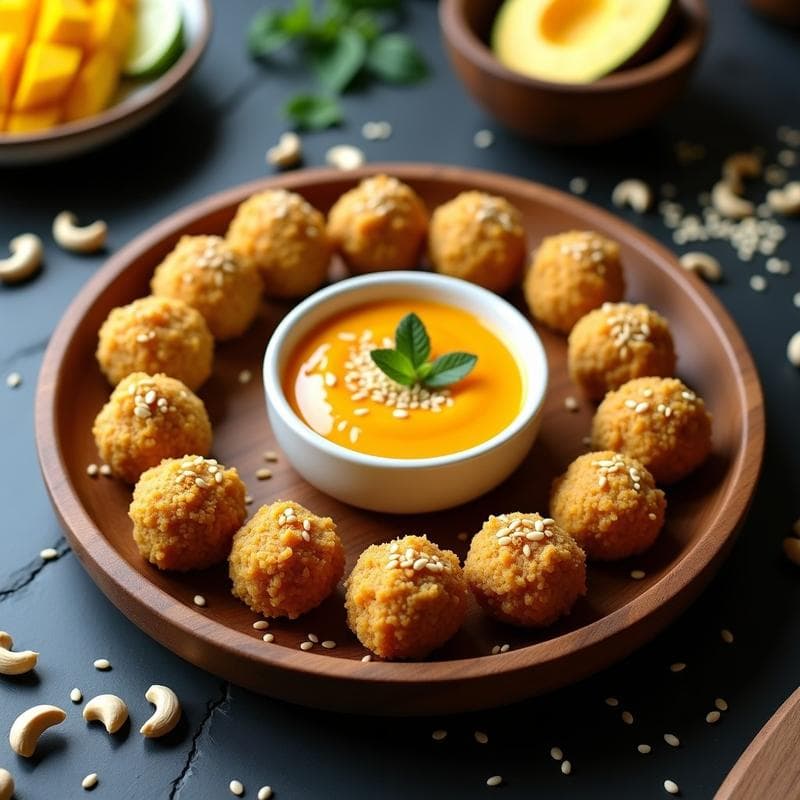 Bolitas de Quinoa y Queso de Anacardo con Salsa de Mango: Aperitivo Peruano Sin Horno