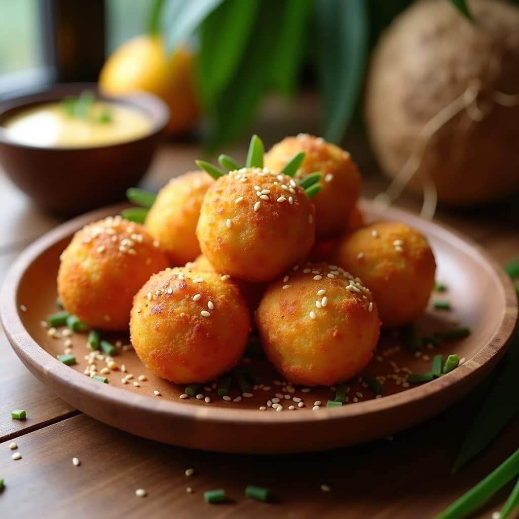 Bolitas de Taro y Cacahuete con Salsa de Sésamo y Miel: Aperitivo Hawaiano en Airfryer
