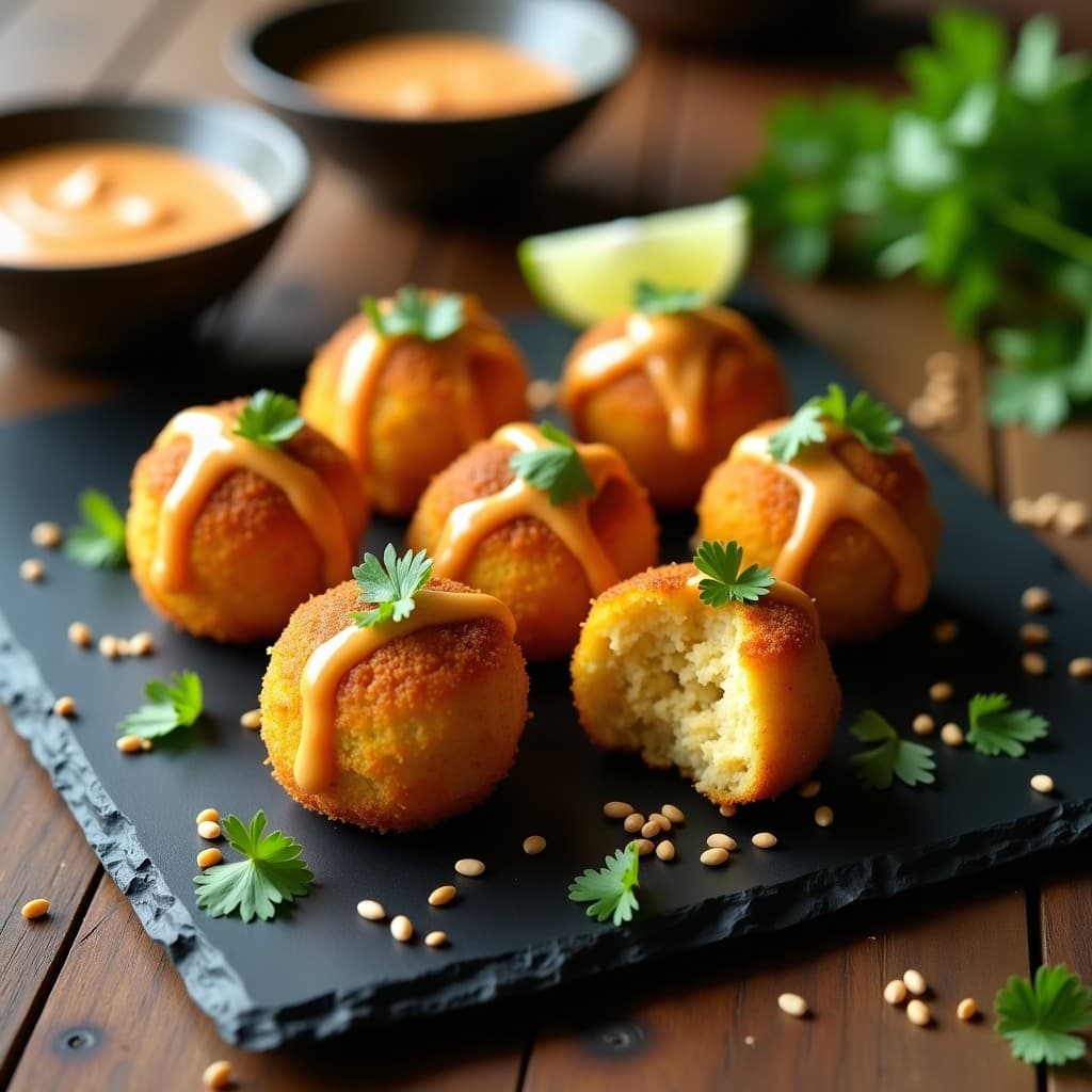 Bolitas de Tofu al Curry con Salsa de Tahini: Aperitivo tailandés Vegano en Airfryer