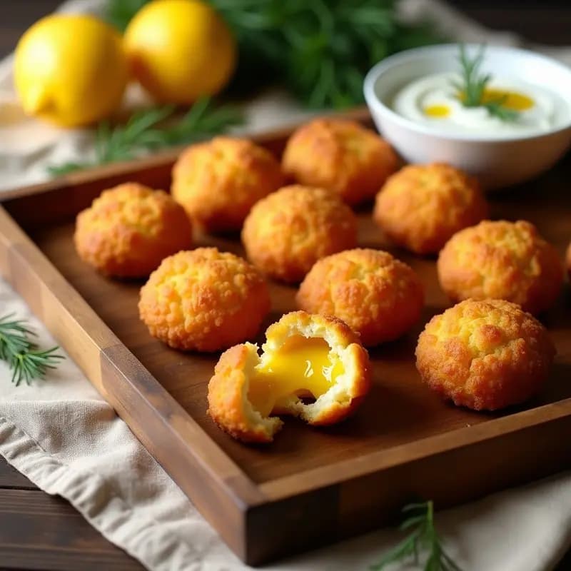 Bollen de Gamba y Cúrcuma: Croquetas Holandesas al Horno con Salsa de Yogur de Soja