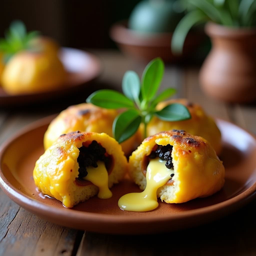 Bollitos de Maíz Azul Rellenos de Queso Oaxaca y Huitlacoche: Aperitivo Mexicano Gourmet
