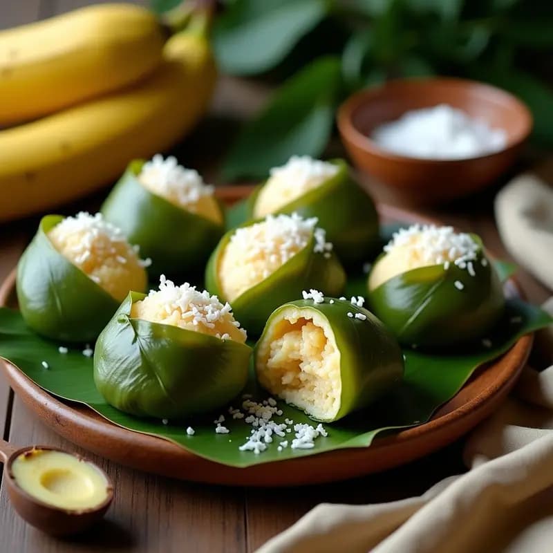 Bollitos de Plátano Macho y Arroz Pegajoso: Receta Filipina Sin Harina