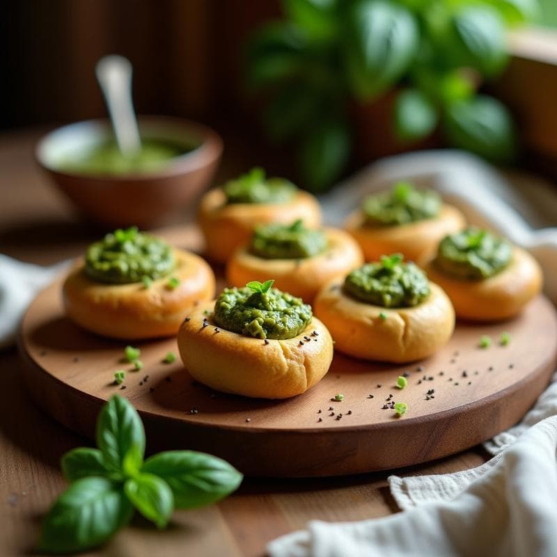 Bollos de harina de Teff Rellenos de Pesto de Albahaca: Aperitivo Etíope Vegano y Sin Gluten