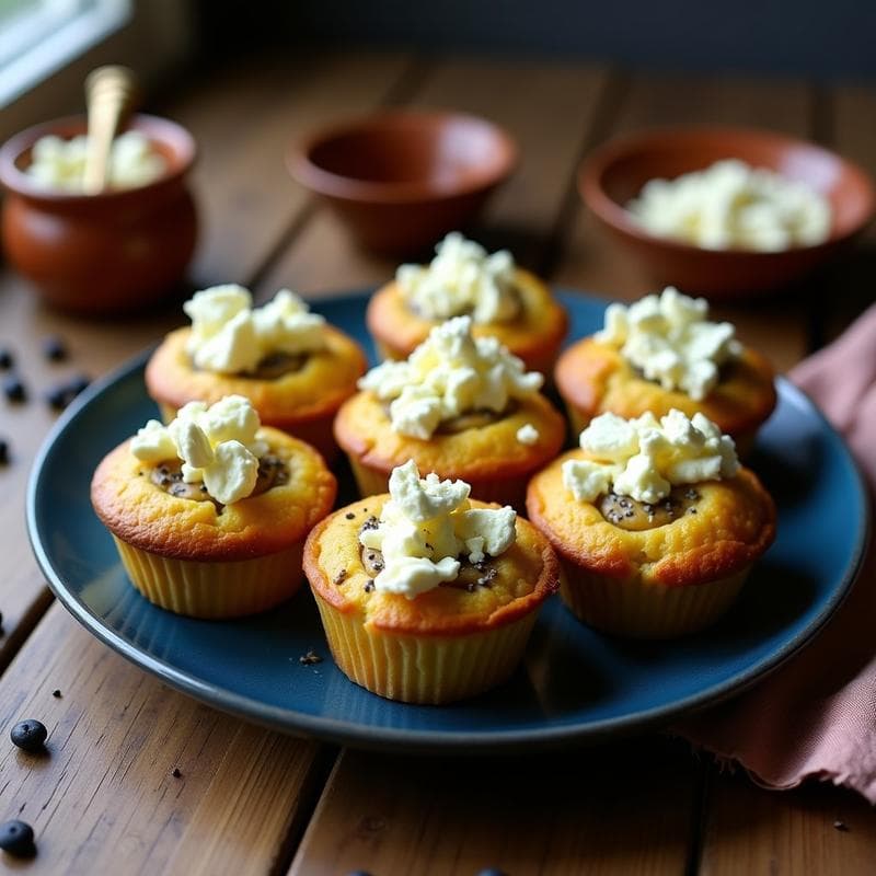 Bollos de Maíz Azul con Queso de Cabra y Miel de Aguacate: Desayuno Mexicano Sin Gluten