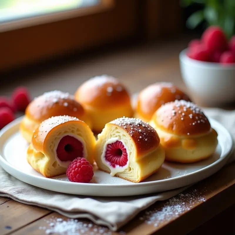 Bollos de Mantequilla con Relleno de Crema Pastelera y Frambuesa: Postre Francés en Airfryer