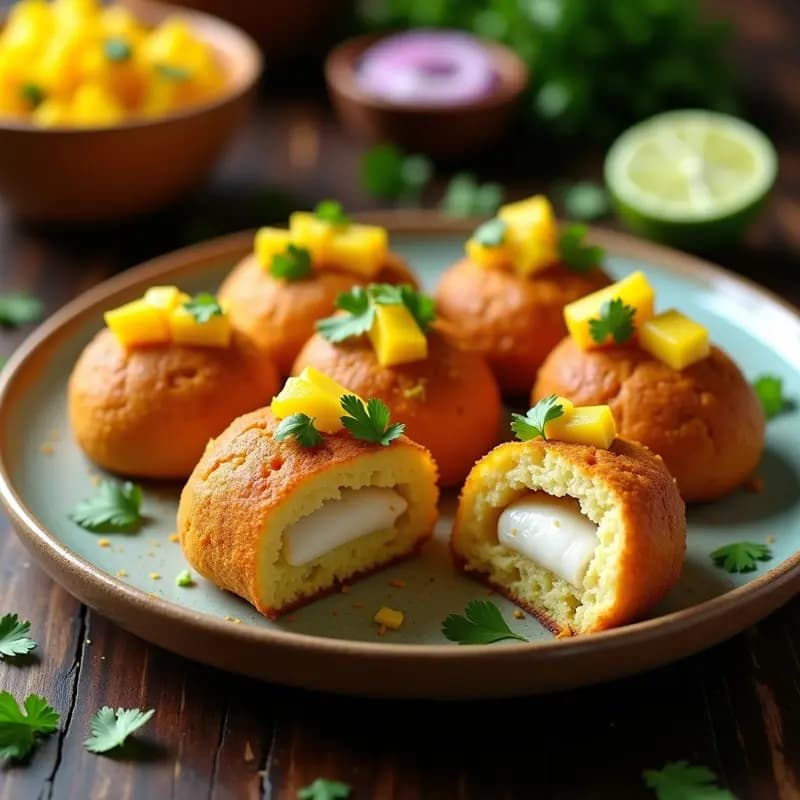 Bollos de Maíz con Relleno de Pescado y Salsa de Mango: Receta Brasilera en Airfryer