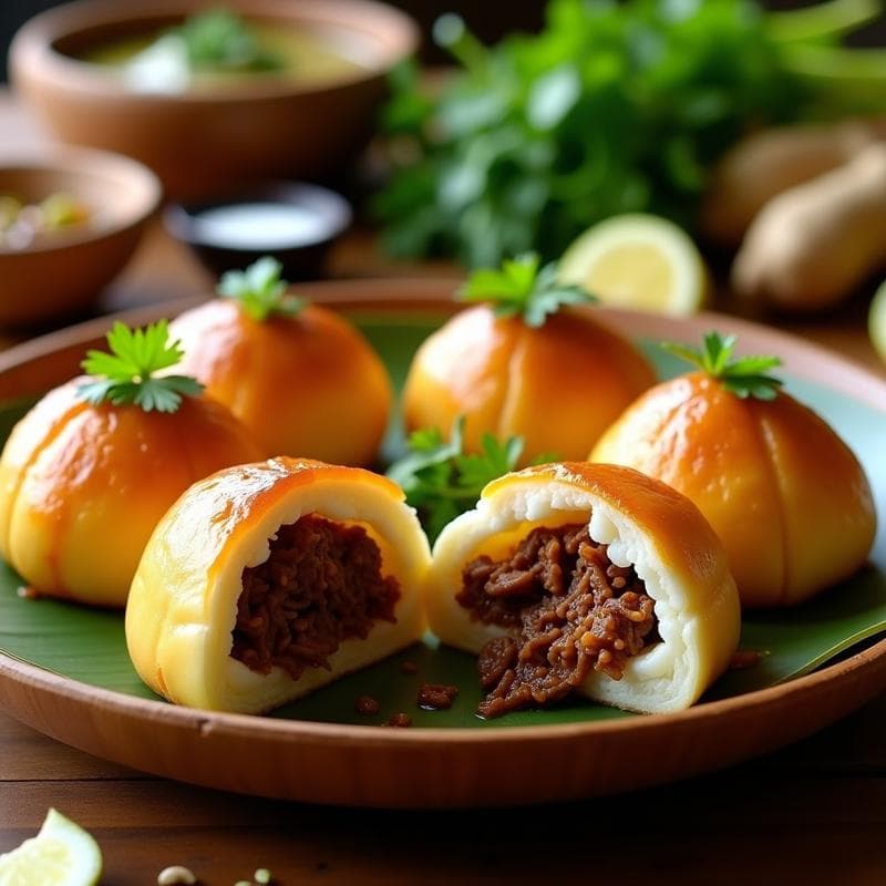 Bollos de Yuca Rellenos de Carne Mechada: Receta Tailandesa con Toque Latino en Olla Lenta