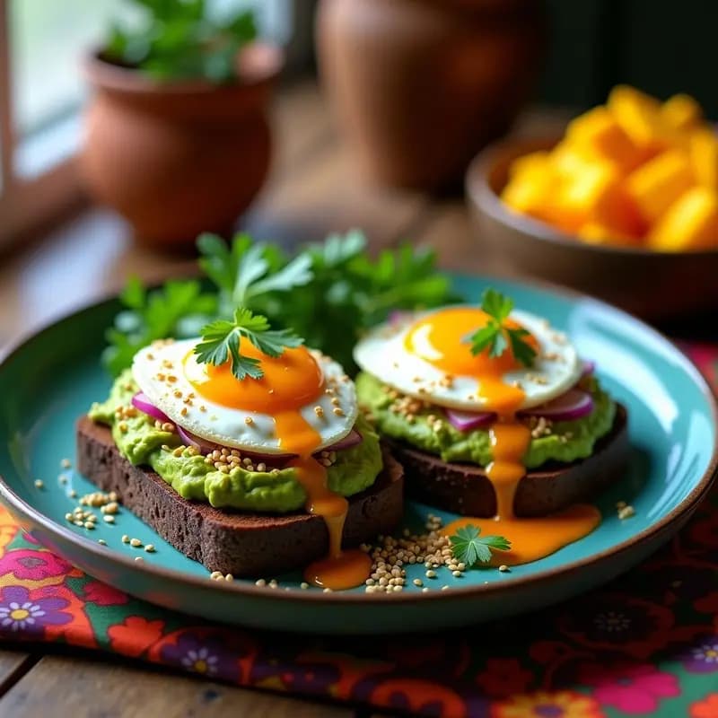 Bollywood Toast con Aguacate y Huevo Poché: Desayuno Indio Fusion con Toque Mexicano