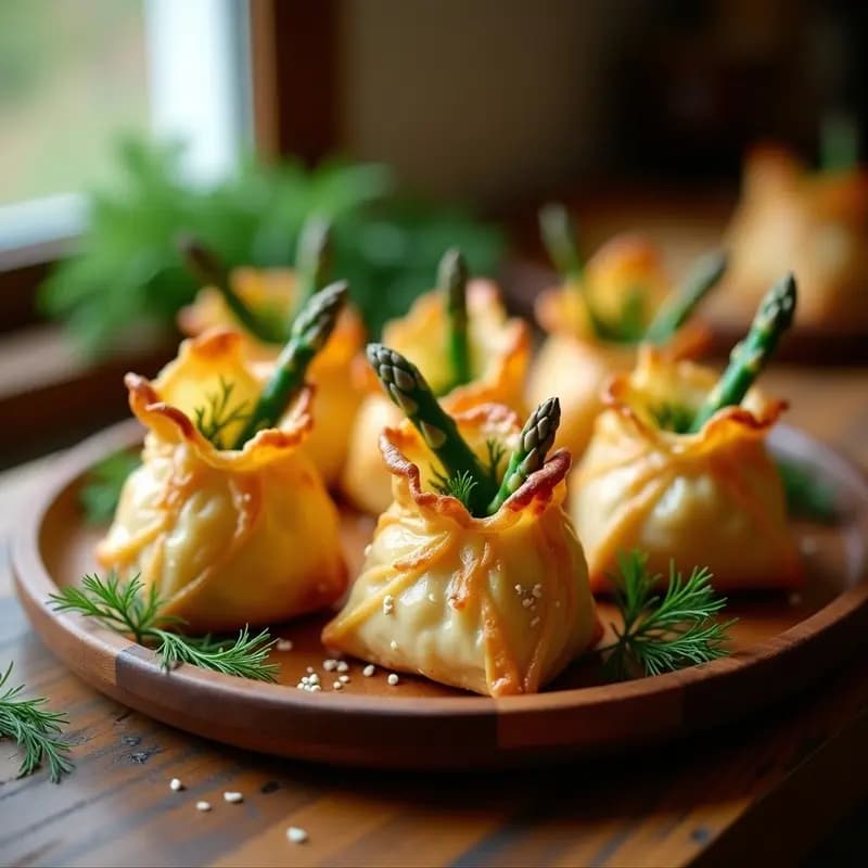 Bolsas de Masa Filo Rellenas de Espárragos y Queso Feta Vegano: Entrante Turco en 20 Minutos