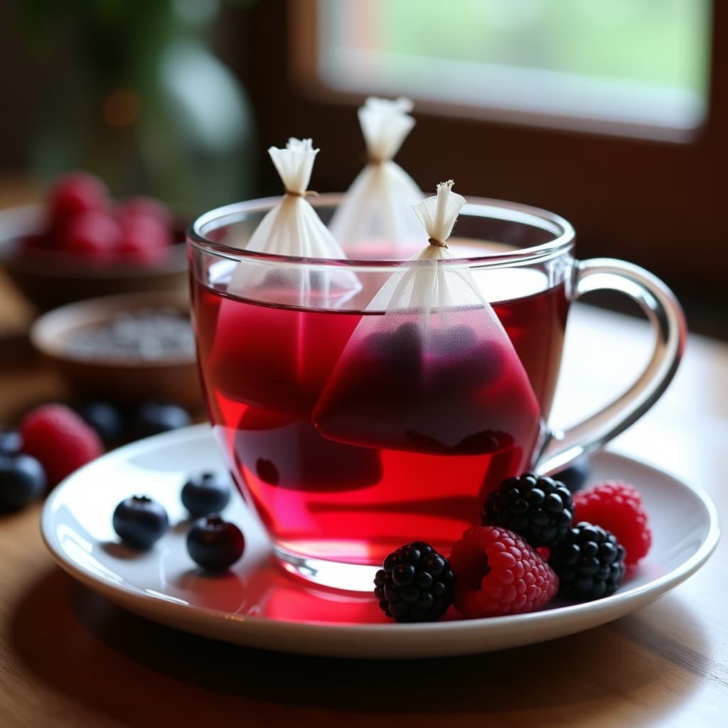 Bolsas de Té de Frutos Rojos: Infusión Comestible con Gelée de Chía