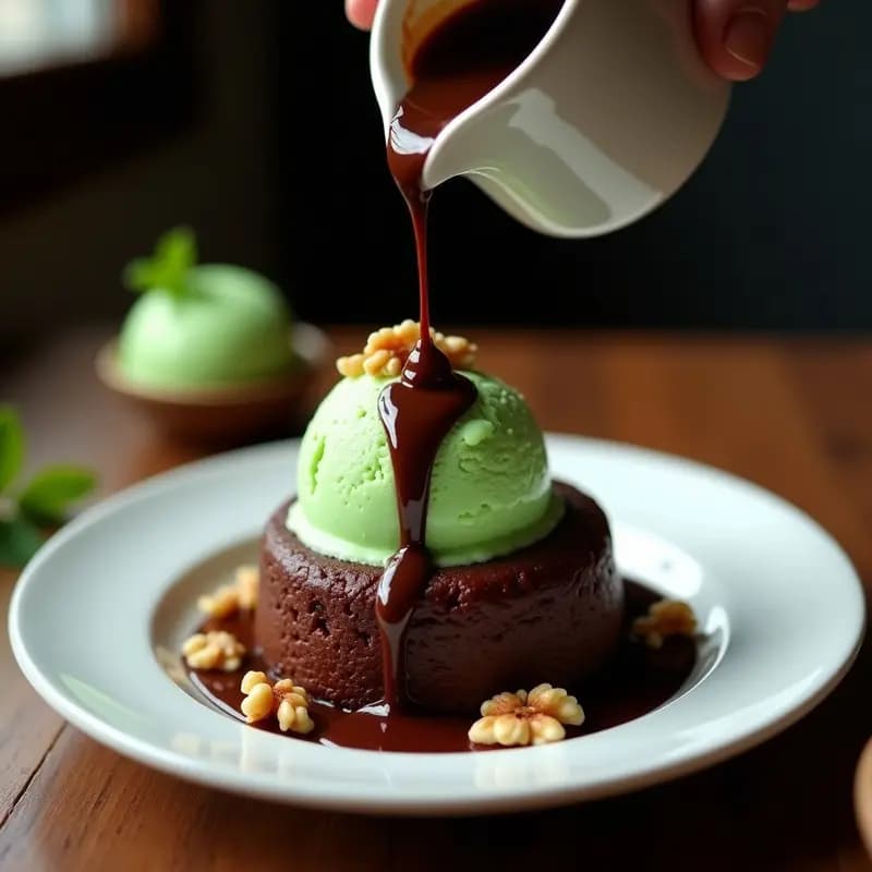 Bomba de Chocolate con Helado de Menta y Sirope Caliente: Postre Explosivo