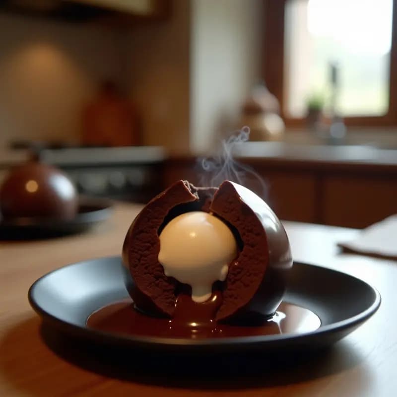 Bomba de Chocolate Líquido con Sorpresa de Helado de Vainilla: Postre Volcánico en Microondas