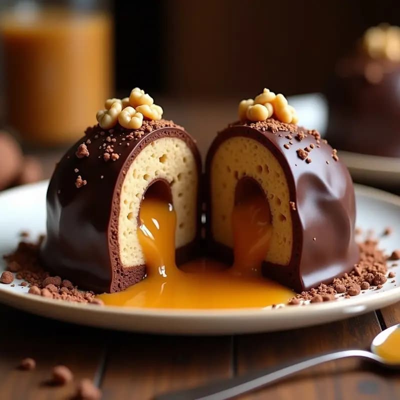 Bomba de chocolate rellena de cookie dough y caramelo líquido: Postre que derrite hasta el alma