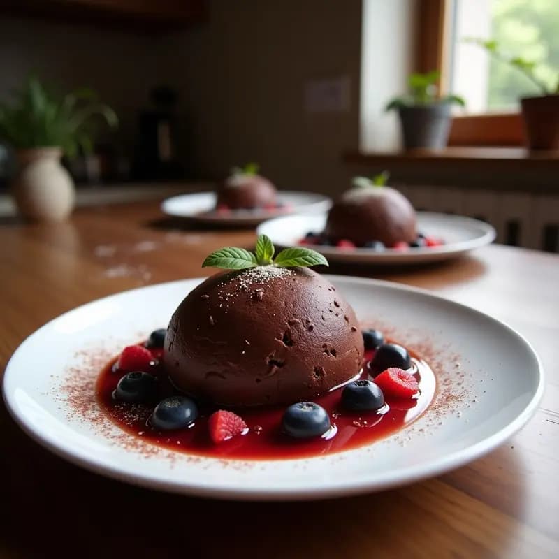 Bombe de Chocolate Belgique con Relleno de Frambuesas: Postre Francés Sin Azúcar en Thermomix