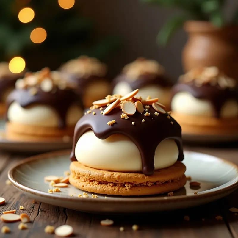 Bombón de Helado de Turrón con Cobertura de Chocolate Negro: Dulce Navidad en Cada Bocado