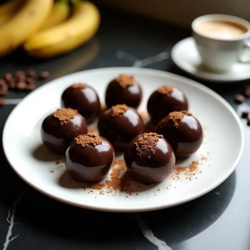 Bombones de Café y Banana con Cobertura de Chocolate Negro: Postre Energetico Sin Azúcar en 3 Ingredientes