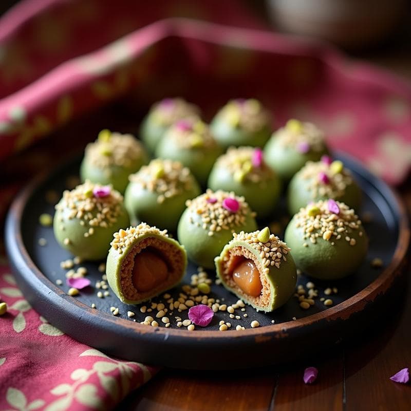 Bombones de Dátiles y Pistacho con Esencia de Rosa: Postre Persa Sin Horno