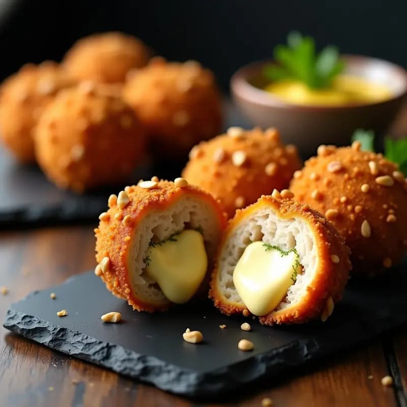 Bombones de Pollo Crujientes Rellenos de Queso Azul: Aperitivo Sorpresa