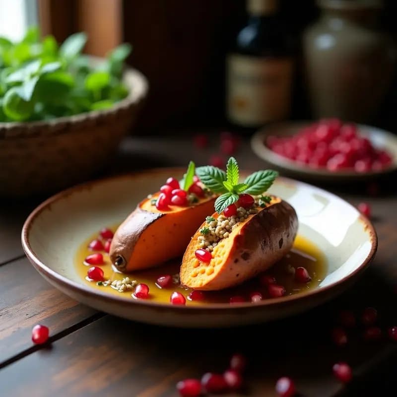 Boniato Asado Relleno de Hummus de Lentejas Rojas y Granada: Receta Mediterránea Sin Gluten para Tupper