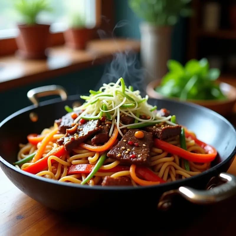 Boptera Mongol con Carne de Res, Fideos y Verduras: Receta de Wok Rápida y Sabrosa