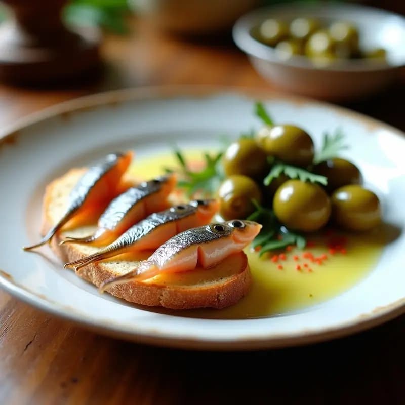 Boquerones en Vinagre con Pan de Cristal y Aceitunas Aliñadas: Tapa Andaluza en 15 Minutos