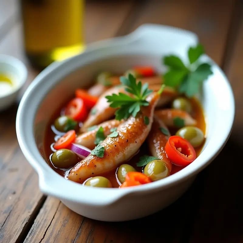 Boquerones en Vinagre con Pimientos Asados y Aceitunas: Tapa Andaluz Sin Cocinar