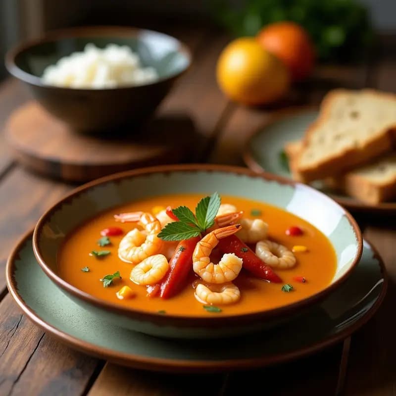 Borbón de Camarones y Yuca: Sopa Colombiana cremosa con leche de coco