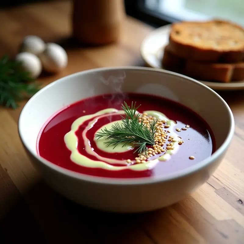 Borch de Remolacha y Zanahoria con Crema de Eneldo: Sopa Rusa Reconfortante