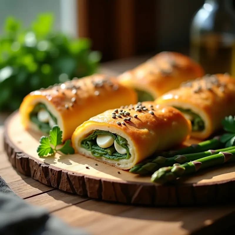 Börek de Espárragos y Queso Vegano: Hoja de Filo Crujiente al Horno con Toque Turco