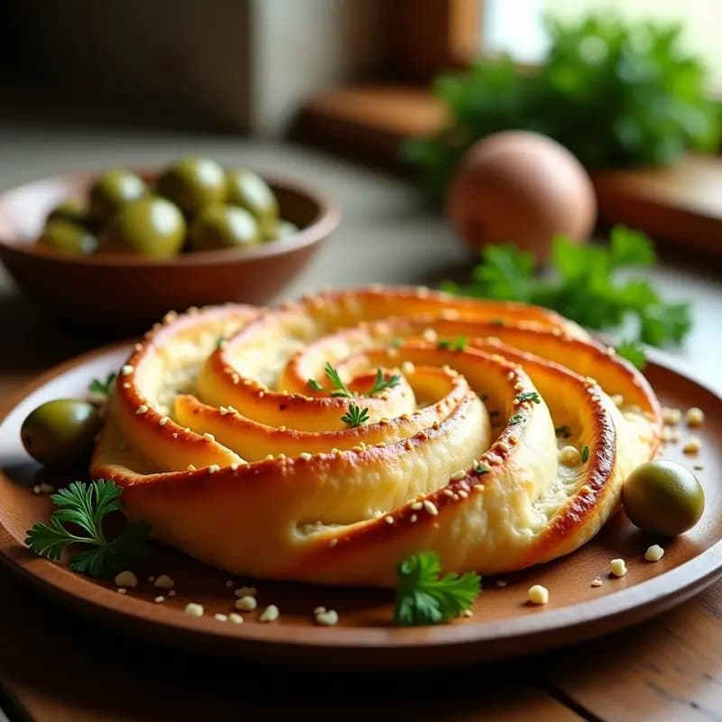 Borek Turco de Queso y Perejil: Hojaldre Crujiente en Forma de Espiral en Horno