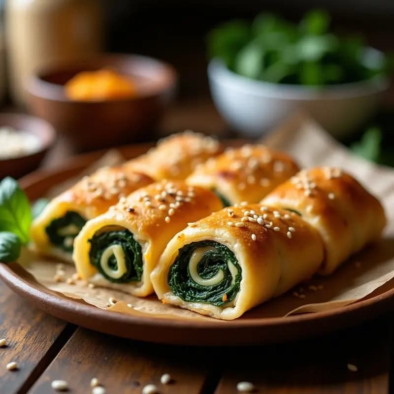 Borek Turco de Espinacas y Queso Halloumi: Rollitos Crujientes en 20 Minutos