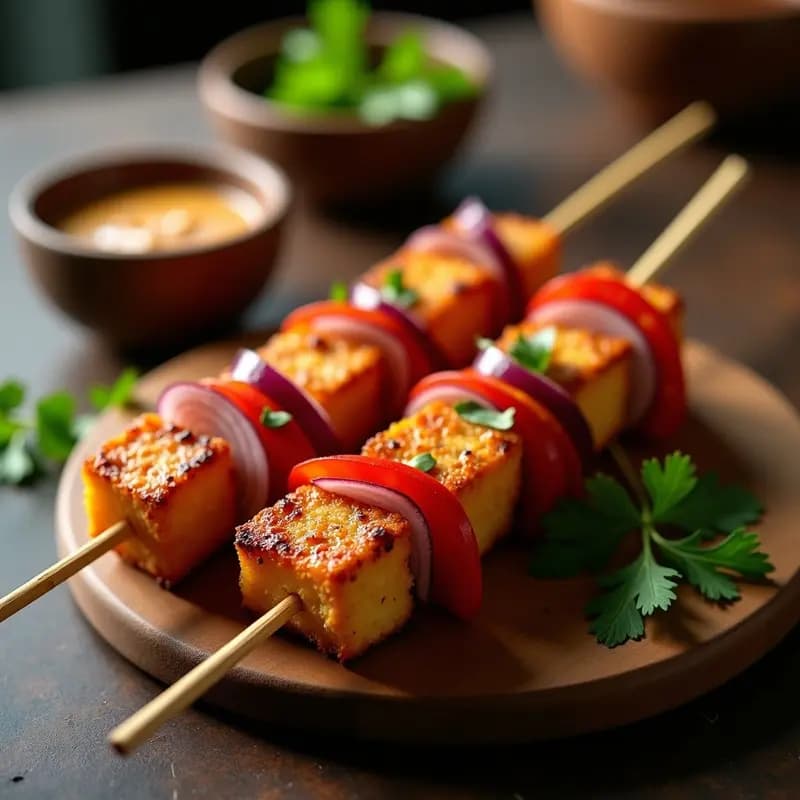 Boreras Indonesias de Tempeh y Cacahuete: Brochetas Crujientes con Salsa Satay